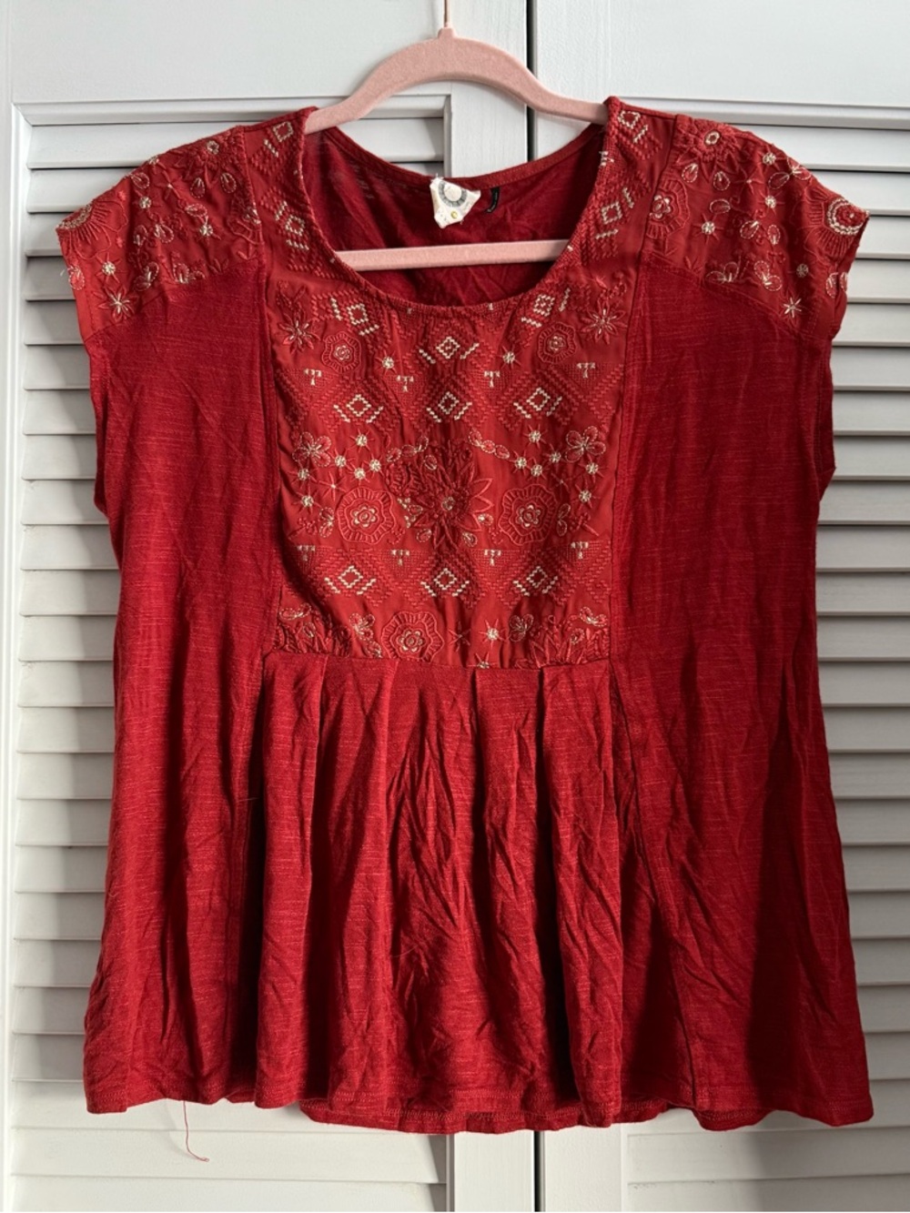 Anthropologie Embroidered Red Women’s Peasant Top